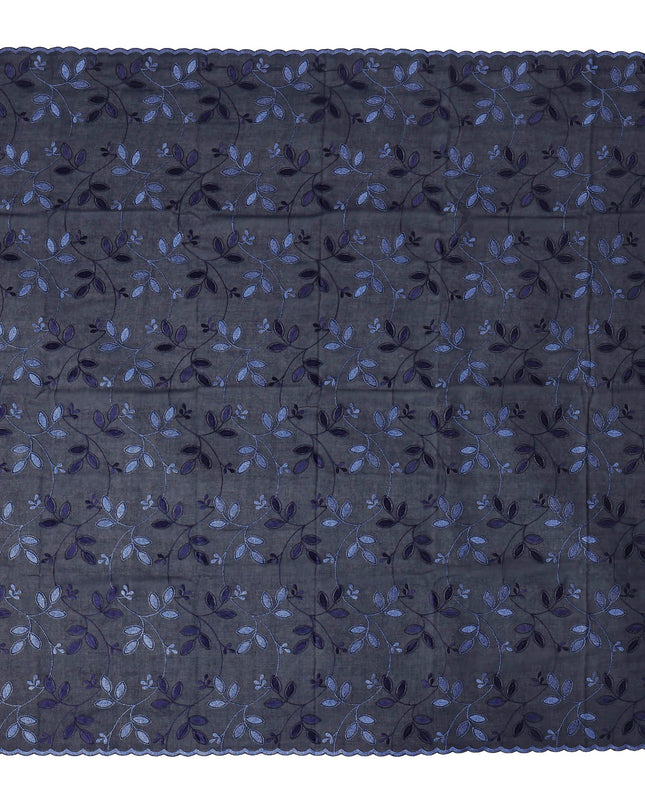 Navy Blue Traditional Sudanese Thobe Fabric with Dual-Tone Blue Embroidery, Pure Cotton Voile, 4.5 Mtrs Length, 140 Cms Width, Made in India-D26384 Regal Fabrics