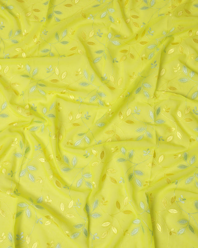 Lemon Yellow Traditional Sudanese Thobe Fabric with Gold & Silver Embroidery, Pure Cotton Voile, 4.5 Mtrs Length, 140 Cms Width, Made in India-D26388