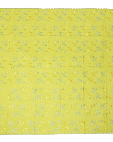 Lemon Yellow Traditional Sudanese Thobe Fabric with Gold & Silver Embroidery, Pure Cotton Voile, 4.5 Mtrs Length, 140 Cms Width, Made in India-D26388