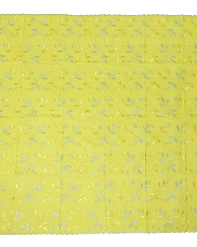 Lemon Yellow Traditional Sudanese Thobe Fabric with Gold & Silver Embroidery, Pure Cotton Voile, 4.5 Mtrs Length, 140 Cms Width, Made in India-D26388