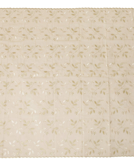 Cream Traditional Sudanese Thobe Fabric with Golden & Ivory Embroidery, Pure Cotton Voile, 4.5 Mtrs Length, 140 Cms Width, Made in India-D26386