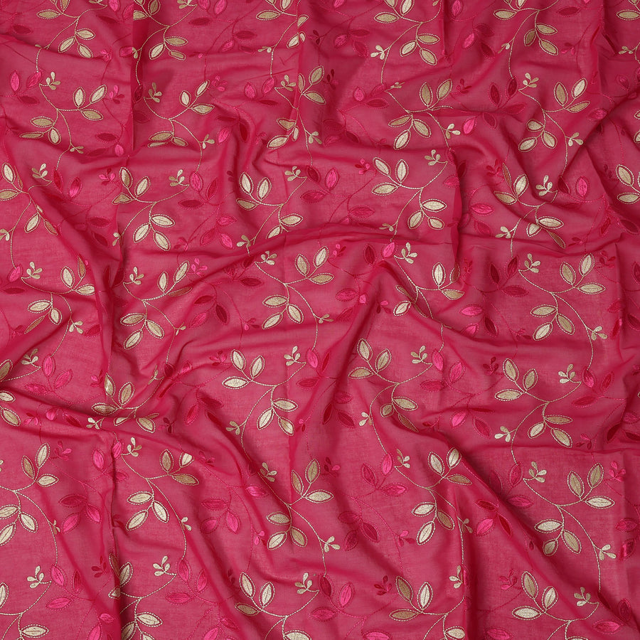 Pink Traditional Sudanese Thobe Fabric with Golden & Fuchsia Embroidery, Pure Cotton Voile, 4.5 Mtrs Length, 140 Cms Width, Made in India-D26385