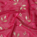 Pink Traditional Sudanese Thobe Fabric with Golden & Fuchsia Embroidery, Pure Cotton Voile, 4.5 Mtrs Length, 140 Cms Width, Made in India-D26385