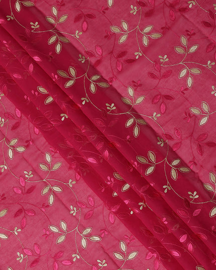 Pink Traditional Sudanese Thobe Fabric with Golden & Fuchsia Embroidery, Pure Cotton Voile, 4.5 Mtrs Length, 140 Cms Width, Made in India-D26385