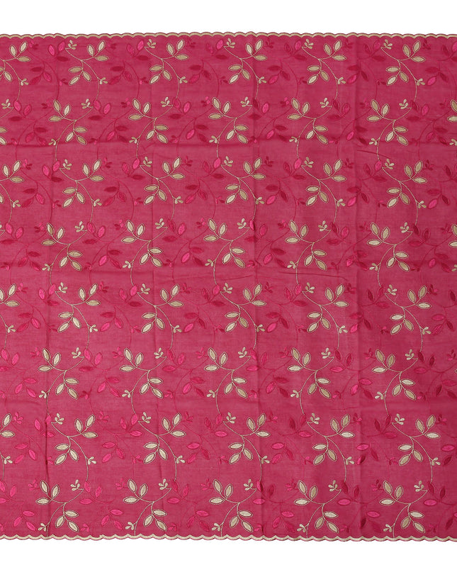 Pink Traditional Sudanese Thobe Fabric with Golden & Fuchsia Embroidery, Pure Cotton Voile, 4.5 Mtrs Length, 140 Cms Width, Made in India-D26385