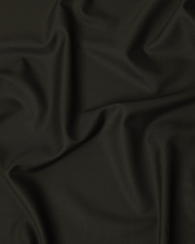 Olive Green Premium Superfine Blended Wool Suiting Fabric, Smooth Solid Finish, Width 150 cms, Made in India-D26772