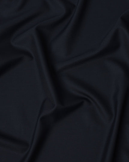 Deep Navy Blue Premium Superfine Blended Wool Suiting Fabric, Smooth Solid Finish, Width 150 cms, Made in India-D26774