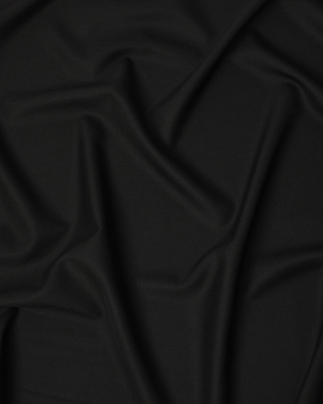 Jet Black Premium Superfine Blended Wool Suiting Fabric, Smooth Solid Finish, Width 150 cms, Made in India-D26776