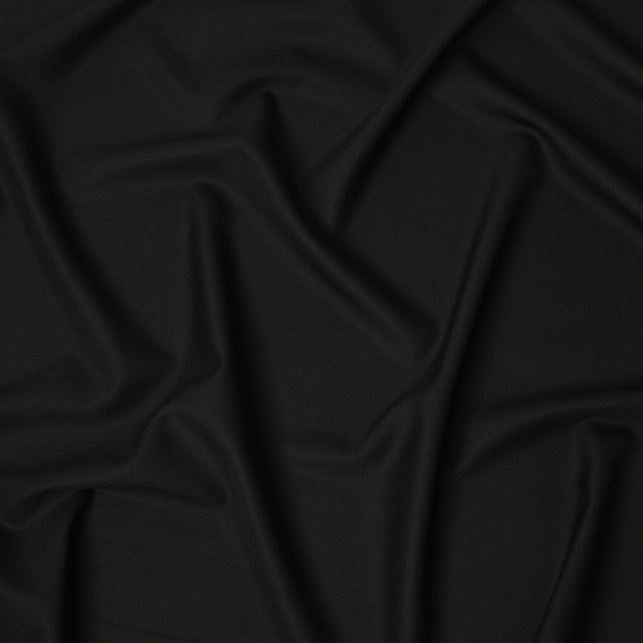 Jet Black Premium Superfine Blended Wool Suiting Fabric, Smooth Solid Finish, Width 150 cms, Made in India-D26776