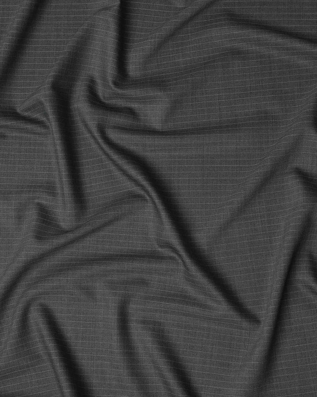 Dark Grey Fine Pinstripe Blended Poly Wool Suiting Fabric 150 Cms Width Soft Durable Wrinkle Resistant Material for Formal Wear Suits Trousers Blazers-D28589 - Regal Fabrics