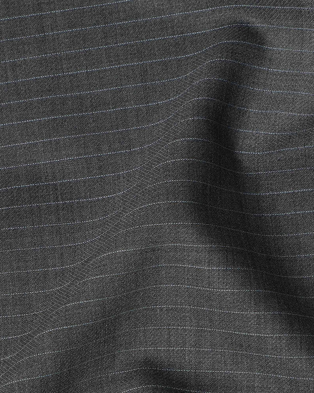 Dark Grey Fine Pinstripe Blended Poly Wool Suiting Fabric 150 Cms Width Soft Durable Wrinkle Resistant Material for Formal Wear Suits Trousers Blazers-D28589 - Regal Fabrics