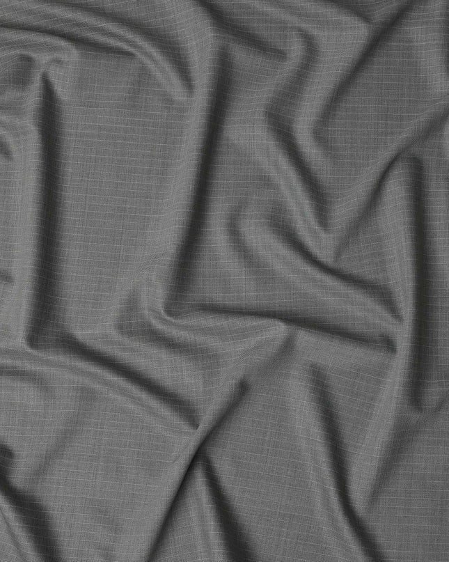 Light Grey Fine Check Blended Poly Wool Suiting Fabric 150 Cms Width Soft Durable Wrinkle Resistant Material for Formal Wear Suits Trousers Blazers-D28587 - Regal Fabrics