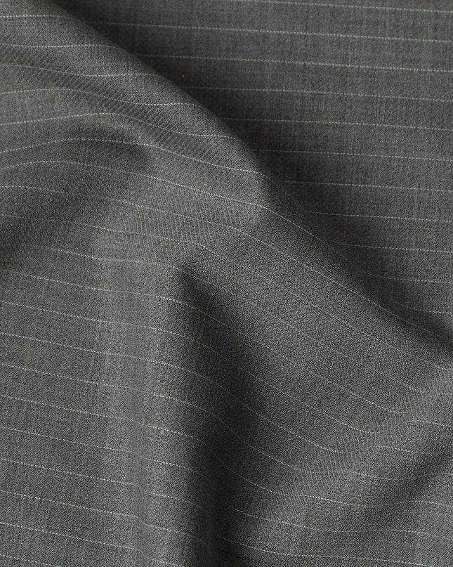 Grey Fine Pinstripe Blended Poly Wool Suiting Fabric 150 Cms Width Soft Durable Wrinkle Resistant Material for Formal Wear Suits Trousers Blazers-D28586 - Regal Fabrics