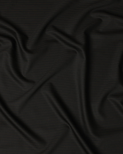 Black Brown Pinstripe Blended Poly Wool Suiting Fabric 150 Cms Width Soft Durable Wrinkle Resistant Material for Formal Wear Suits Trousers Blazers-D28588 - Regal Fabrics