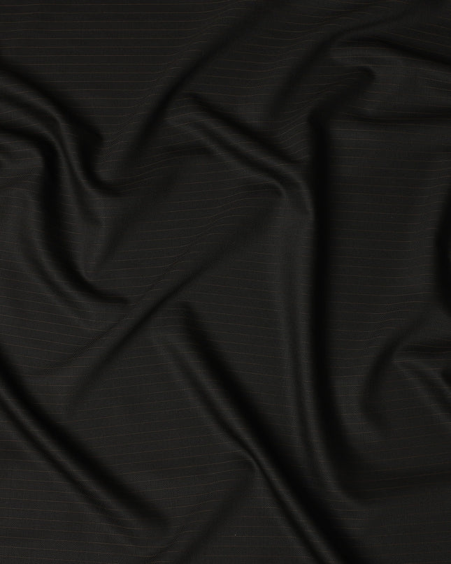 Black Brown Pinstripe Blended Poly Wool Suiting Fabric 150 Cms Width Soft Durable Wrinkle Resistant Material for Formal Wear Suits Trousers Blazers-D28588 - Regal Fabrics