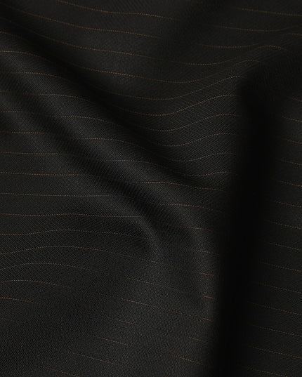 Black Brown Pinstripe Blended Poly Wool Suiting Fabric 150 Cms Width Soft Durable Wrinkle Resistant Material for Formal Wear Suits Trousers Blazers-D28588 - Regal Fabrics