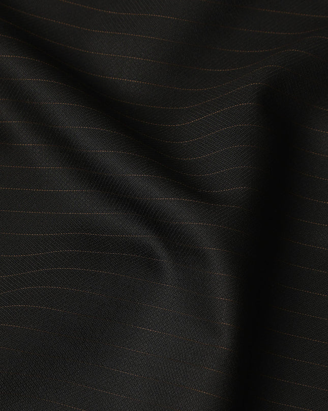 Black Brown Pinstripe Blended Poly Wool Suiting Fabric 150 Cms Width Soft Durable Wrinkle Resistant Material for Formal Wear Suits Trousers Blazers-D28588 - Regal Fabrics