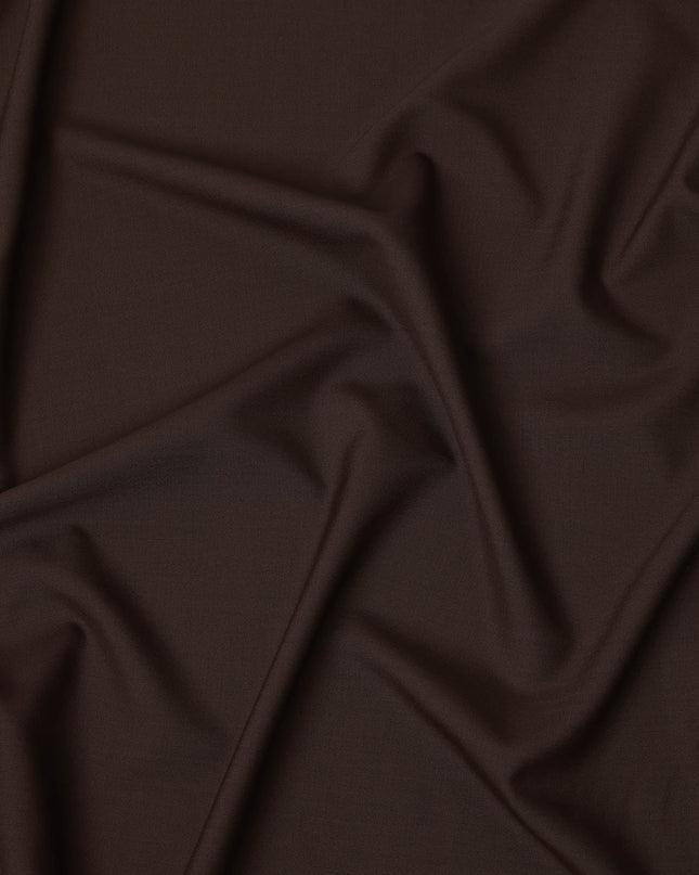 Dark Brown Premium Superfine Blended Wool Suiting Fabric, Classic Solid Finish, Width 150 cms, Made in India-D26770