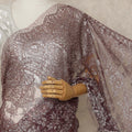 Wine Maroon Premium French Metallic Chantilly Lace Saree with Stone Work, 5.5 Mtrs Length, 110 Cms Width, Made in France-D27127 Regal Fabrics