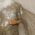 Olive Gold Premium French Metallic Chantilly Lace Saree with Stone Work, 5.5 Mtrs Length, 110 Cms Width, Made in France-D27153