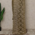 Olive Gold Premium French Metallic Chantilly Lace Saree with Stone Work, 5.5 Mtrs Length, 110 Cms Width, Made in France-D27153