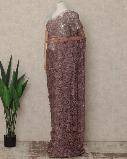 Dusty Rose Metallic Premium French Chantilly Saree Lace With Stone Work 110 Cms Width 5.5 Meters Piece From France-D27700
