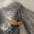 Blue Premium French Metallic Chantilly Lace Saree with Stone Work, 5.5 Mtrs Length, 110 Cms Width, Made in France-D27152 Regal Fabrics
