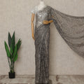 Silver Grey Premium French Metallic Chantilly Lace Saree with Stone Work, 5.5 Mtrs Length, 110 Cms Width, Made in France-D27126 Regal Fabrics
