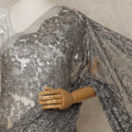 Silver Grey Premium French Metallic Chantilly Lace Saree with Stone Work, 5.5 Mtrs Length, 110 Cms Width, Made in France-D27126 Regal Fabrics