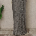 Silver Grey Premium French Metallic Chantilly Lace Saree with Stone Work, 5.5 Mtrs Length, 110 Cms Width, Made in France-D27126 Regal Fabrics