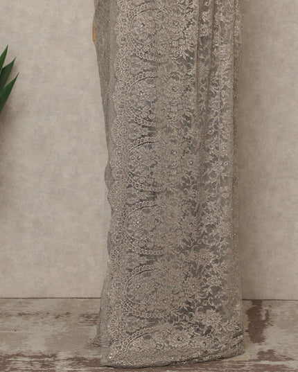 Platinum Pink Premium French Metallic Chantilly Lace Saree with Stone Work, 5.5 Mtrs Length, 110 Cms Width, Made in France-D27134