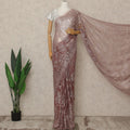 Dusty Rose Premium French Metallic Chantilly Lace Saree with Stone Work, 5.5 Mtrs Length, 110 Cms Width, Made in France-D27131 Regal Fabrics