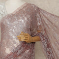 Dusty Rose Premium French Metallic Chantilly Lace Saree with Stone Work, 5.5 Mtrs Length, 110 Cms Width, Made in France-D27131 Regal Fabrics