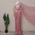 Dusty Rose Pink Floral Metallic French Lace Saree Fabric