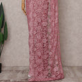 Dusty Rose Pink Floral Metallic French Lace Saree Fabric