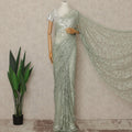Sage Green Premium French Chantilly Saree Lace With Stone Work 110 Cms Width 5.5 Meters Piece Elegant Floral Net Lace From France For Designer Sarees And Couture Draping-D27693