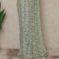 Sage Green Premium French Chantilly Saree Lace With Stone Work 110 Cms Width 5.5 Meters Piece Elegant Floral Net Lace From France For Designer Sarees And Couture Draping-D27693