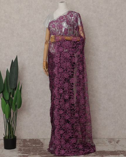 Magenta Purple Stone Embellished Chantilly Lace Saree