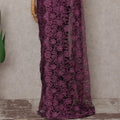 Magenta Purple Stone Embellished Chantilly Lace Saree