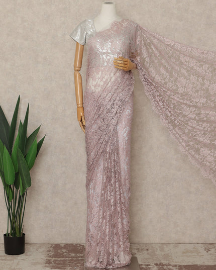 Blush Pink Premium French Chantilly Saree Lace With Stone Work 110 Cms Width 5.5 Meters Piece From France-D27698