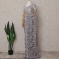 Misty Lilac Grey Floral Metallic French Lace Saree Fabric