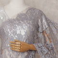 Misty Lilac Grey Floral Metallic French Lace Saree Fabric