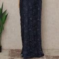 Navy Blue Premium French Chantilly Saree Lace With Stone Work 110 Cms Width 5.5 Meters Piece Elegant Floral Net Lace From France For Designer Sarees And Couture Draping-D27691