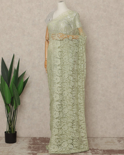 Sage Green Stone Embellished Chantilly Lace Saree