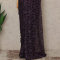 Aubergine Purple Premium French Chantilly Saree Lace With Stone Work 110 Cms Width 5.5 Meters Piece Elegant Floral Net Lace From France-D27697