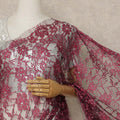 Wine Red Premium French Chantilly Saree Lace With Stone Work 110 Cms Width 5.5 Meters Piece Elegant Floral Net Lace From France For Designer Sarees And Luxury Draping-D27692