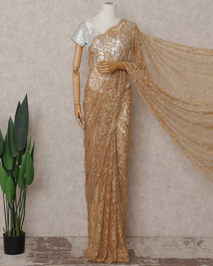 Antique Gold Stone Embellished Chantilly Lace Saree