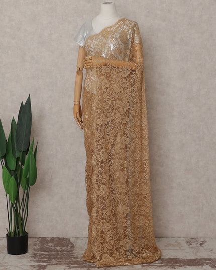 Antique Gold Stone Embellished Chantilly Lace Saree