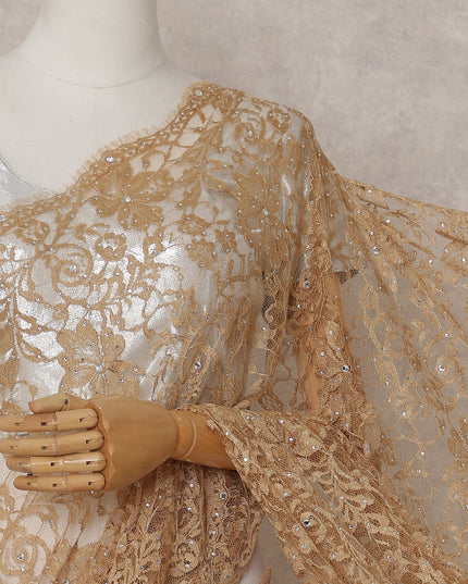 Antique Gold Stone Embellished Chantilly Lace Saree