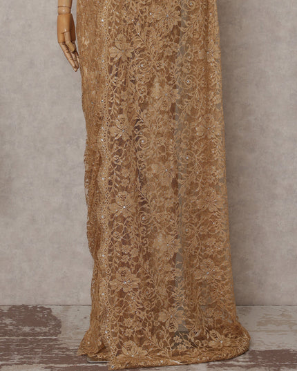 Antique Gold Stone Embellished Chantilly Lace Saree